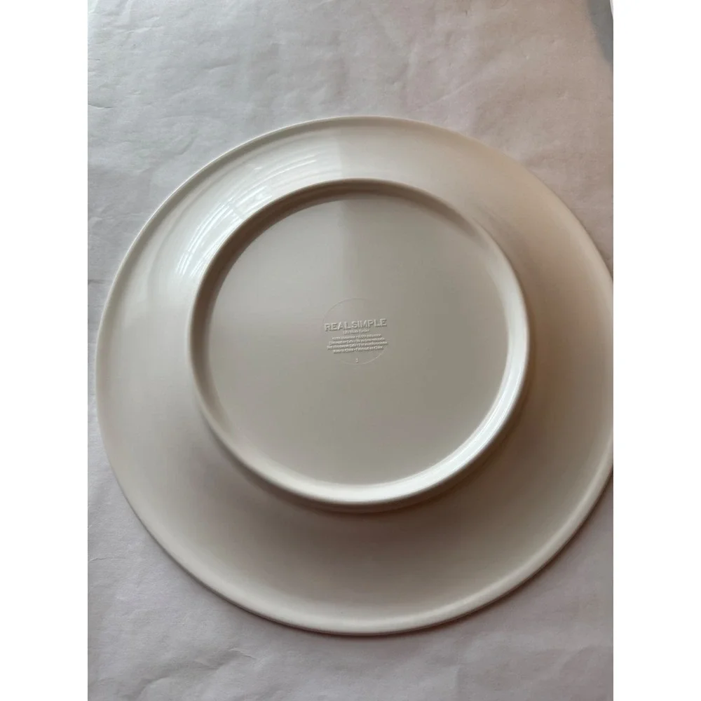 Real Simple Melamine Dinner‎ Plates Ivory Beaded Rim Textured Set 10 1/2